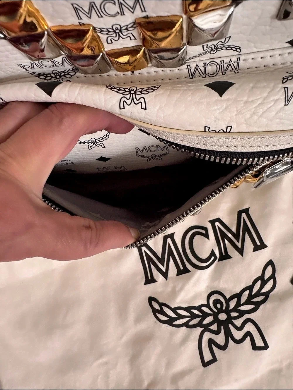 MCM Stark Side Studs Backpack in White & Black